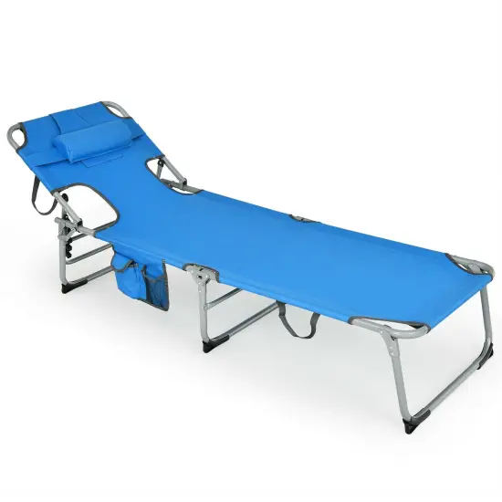 Folding Beach Lounge Chair with Pillow for Outdoor Blue {3}