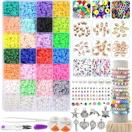6800 Clay Beads Bracelet Making Kit 24 Colors Spacer Flat Beads . {1}