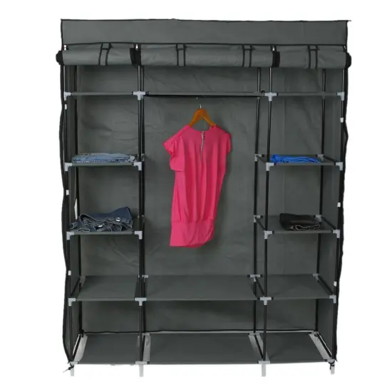 Portable Closet Wardrobe Clothes Rack Storage Organizer. Grey {7}
