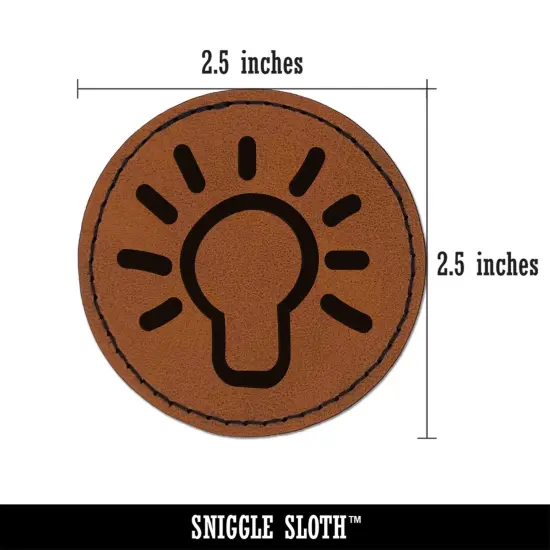 Light Bulb Idea Doodle Round Iron-On Engraved Faux Leather Patch Applique - 2.5" Brown {2}