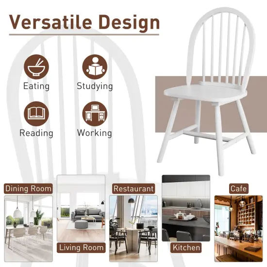 Set of 2 Vintage Windsor Wood Chair with Spindle Back for Dining Room White {5}