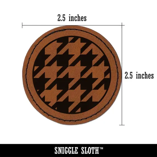 Houndstooth Pattern Round Iron-On Engraved Faux Leather Patch Applique - 2.5" Brown {3}