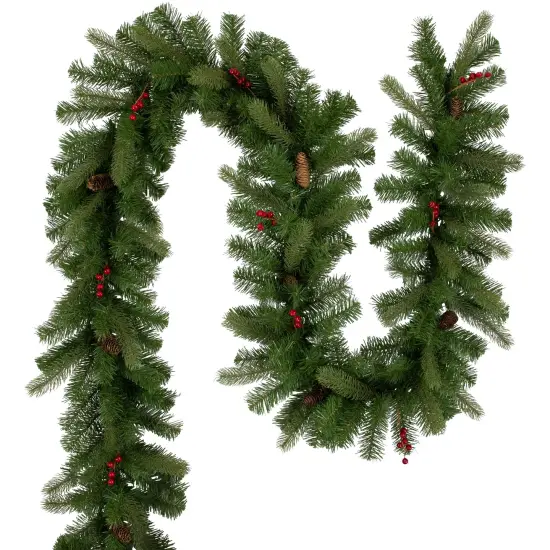 Northlight Real Touch&trade;️ Noble Fir Commercial Christmas Garland with Berries - Unlit - 25' x 12" Green {1}