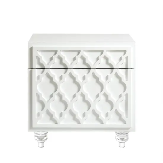 Keira Modern Trellis Lacquered Lucite Leg Side/Accent Table/ Nightstand White {2}