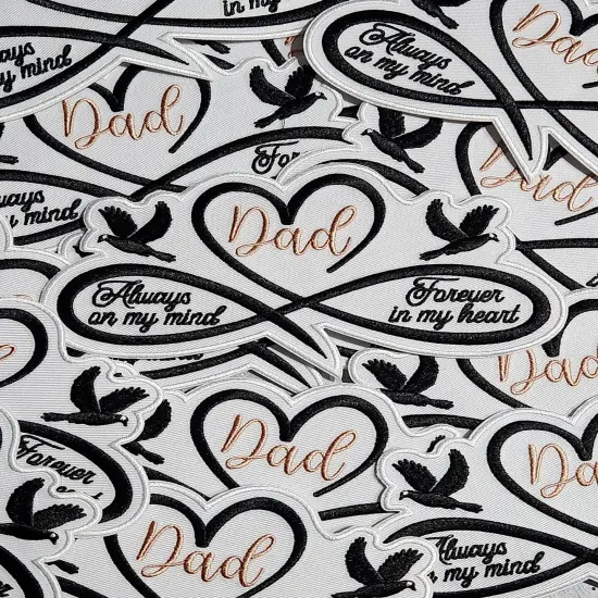 Memorial Infinity Collection: Patch Party Club, "DAD" Eternal Remembrance 1-pc, Iron-On Embroidered Patch, Sz 6", Tribute Honoring Loved One {2}
