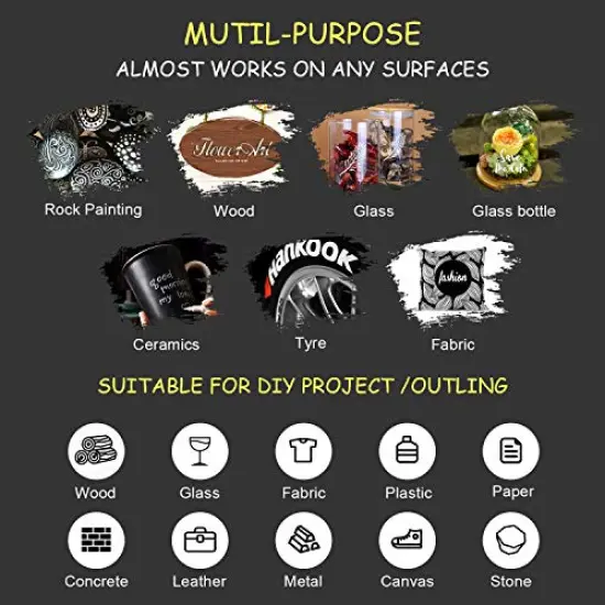 Black Acrylic Paint pens (6 Pack) Variety Pack - Extra Fine 0.7MM & Medium Tip 2-3MM - Water Based Paint Markers for Rock Painting, Stone, Ceramic, Glass, Wood, Canvas (BLACK) {3}