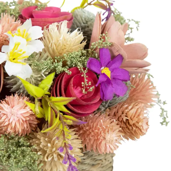 Northlight Wooden Mixed Floral Artificial Spring Arrangement with Pot - 7" Multi {6}