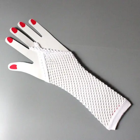 Kitcheniva Gothic Haft Arm Length Long Fishnet Gloves Fingerless For Women White {1}