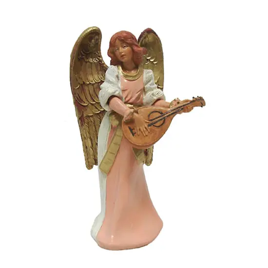 Roman 6" Pink and Gold Eva Angel with Mandolin Christmas Nativity Figurine {1}