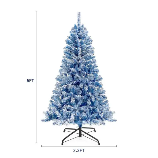 6FT Pre-Lit Hinged Artificial Fir Chritmas Tree, Xmas Tree Snow Flocked {6}