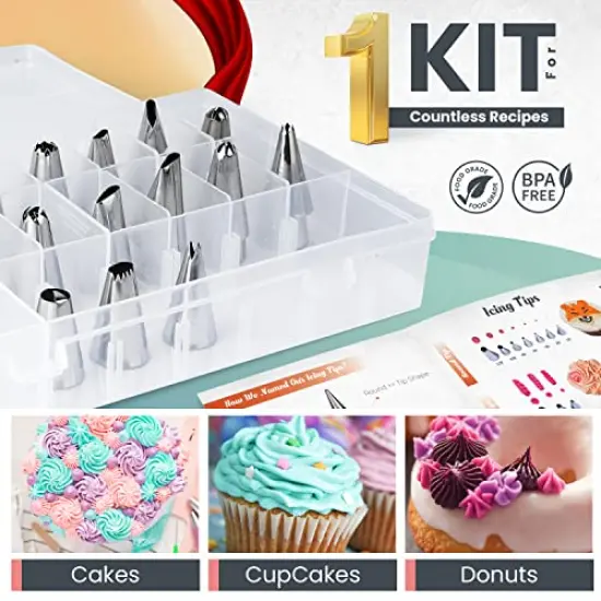 74 PCs Icing Piping Bags and Tips Set, Cake Decorating Kit with 48-Numbered Piping Tips, 20+1 Pastry Bags for Cookie Cupcake Cake Decoration, Cake Decorating Tips Set with Booklet and E-book {4}