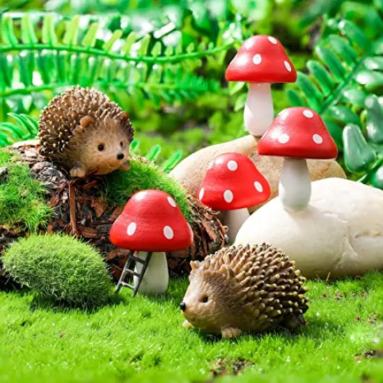 Fairy Outdoor Garden Animals Figurines Outdoor Fairy Wild Garden Accessories Resin Hedgehogs and Wood Mushroom Miniature Garden for Plant Pots Bonsai Craft Decor Fairy Wild Garden Supplies {1}