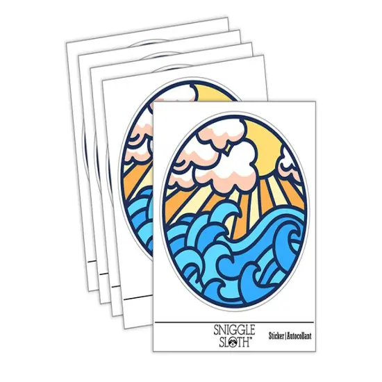 Sun Clouds and Ocean Waves Waterproof Vinyl Phone Tablet Laptop Water Bottle Sticker Set - 5 Pack {1}
