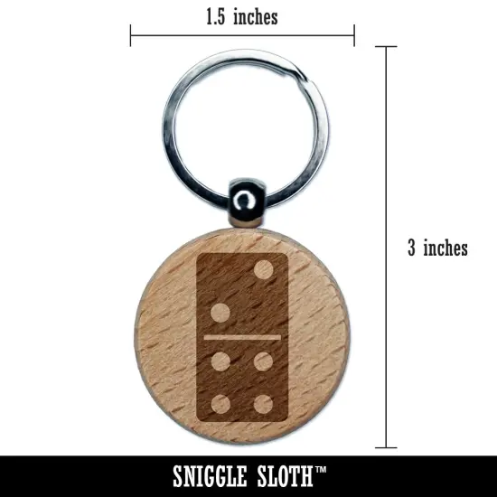 Dominoes Game Tile Engraved Wood Round Keychain Tag Charm {2}