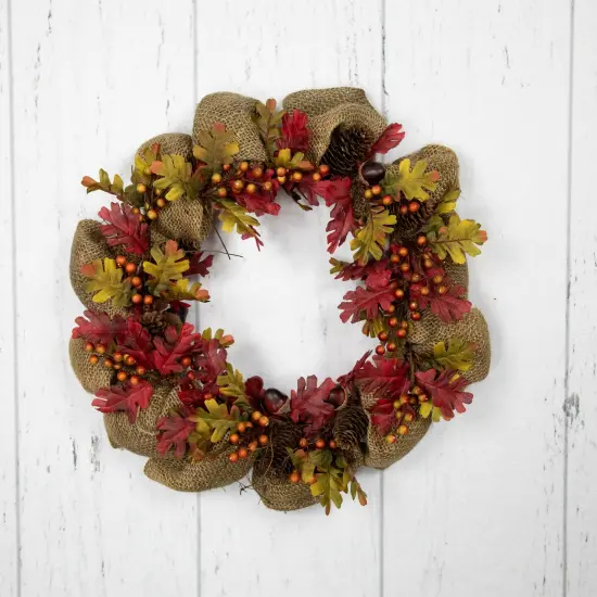 Northlight Rustic Burlap Fall Harvest Wreath with Acorns and Berries, 18-Inch Red {3}