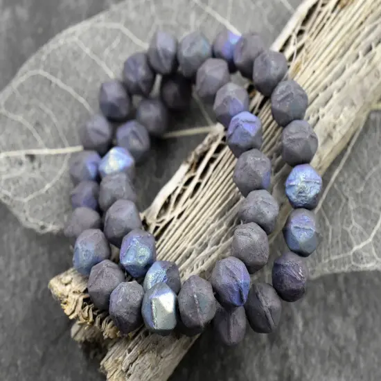 *20* 8mm Purple Washed Etched OpaqueDark Thistle AB Antique Cut Round Beads {2}
