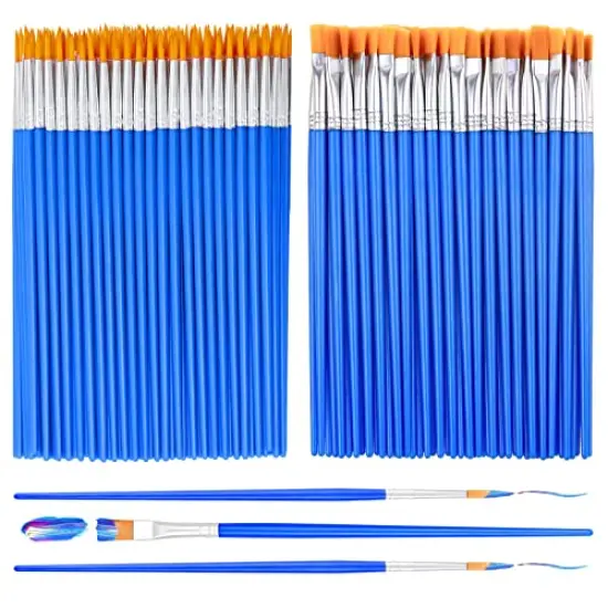 100 Pcs Small Paint Brushes Bulk, Paint Brushes for Kids Acrylic Paint Brushes Set with Flat and Round Pointed Paint Brushes Craft Paint Brushes for Classroom Watercolor Canvas Face Painting {2}
