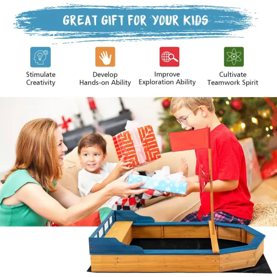 Kids' Pirate Boat Sandbox with Flag and Rudder {5}