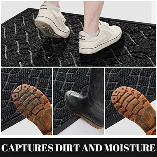 Yimobra Durable Front Door Mats, Heavy Duty Water Absorbent Mud Resistant Easy Clean Entry Outdoor Indoor Rugs,Non Slip Backing, Exterior Mats for Outside Patio Porch Farmhouse, 29.5 x 17, Black {3}