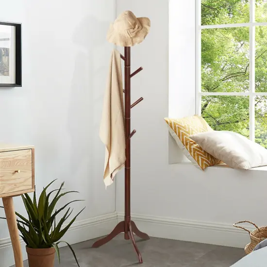 Adjustable Wooden Tree Coat Rack with 8 Hooks Brown {2}