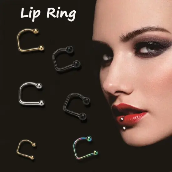 Kitcheniva 2 Pcs Surgical Steel Ball Top Lip Loop Labret Ring Black {4}