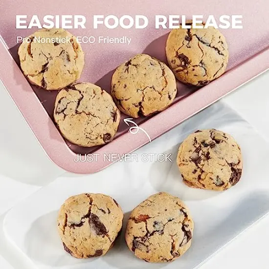 3 Pack Baking Sheet Pan Set, Cookie Sheet for Oven, Nonstick Bakeware Sets with Wider Grips, Half/Jelly Roll/Quarter Baking Tray, Premium, Dishwasher Safe-Pink {4}