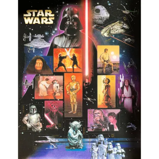 Star Wars U.S. Stamp Sheet in 16x14 Wood Frame {2}