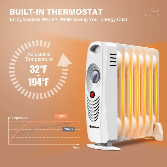 Costway 700 W Portable Mini Electric Oil Filled Radiator Heater 7-Fin Thermostat Home {4}