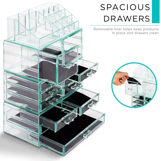 Sorbus X-Large Acrylic Makeup and Jewelry Organizer Case - 4 Piece Set (12 Drawers) Teal {4}
