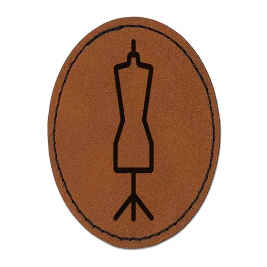 Dress Mannequin Form Sewing Round Iron-On Engraved Faux Leather Patch Applique - 2.5" Brown {1}