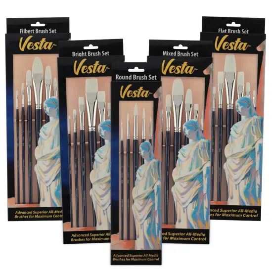 Creative Mark Vesta Synthetic Bristle Artist Paint Brushes for Acrylic Painting - Long Handle Acrylic Paint Brush Sets Mimic Chungking Bristles for Oils and Alkyds - Filbert, Bright, Flat, Round {2}