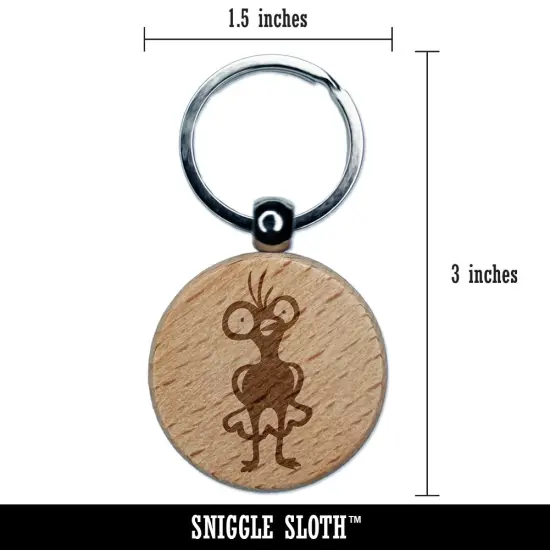 Weird Creepy Bug Eyed Bird Chicken Engraved Wood Round Keychain Tag Charm {2}
