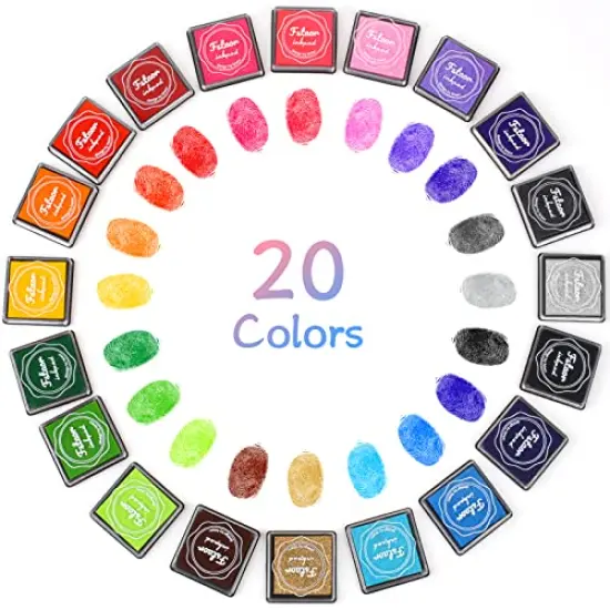 20 Colors Washable Ink Pads for Kids Rubber Stamps, Finger Print Crafts Stamp Pad for Kids, Paper, Scrapbooking, Fabric,Wood (Pack of 20) {1}