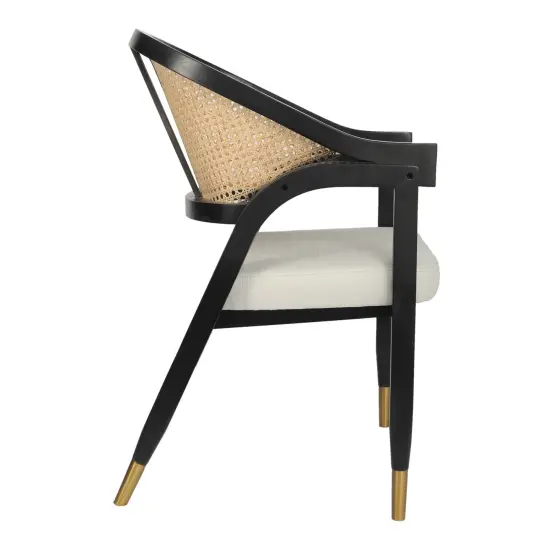 Merrick Lane Bronson Cane Rattan Padded Accent or Dining Chair with Metallic Accented Legs Black {5}