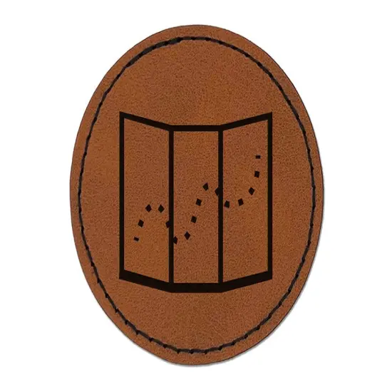 Hiking Trail Travel Map Icon Round Iron-On Engraved Faux Leather Patch Applique - 2.5" Brown {1}