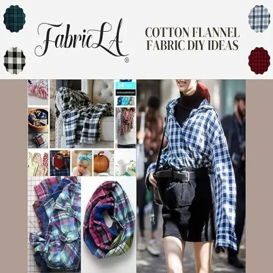 FabricLA 100% Cotton Flannel Fabric - 58/60" Inches (150 CM) - Cotton Tartan Flannel Fabric - Use as Blanket, PJ, Shirt, Cloth Flannel Craft - Blue Flannel Plaid, 1 Yard {6}