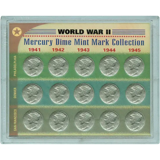 World War II Silver Mercury Dime Mint Mark Collection {1}