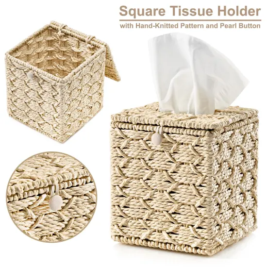 Sorbus Paper Rope Bathroom Baskets & Tissue Holder 3 Piece Set Beige {6}