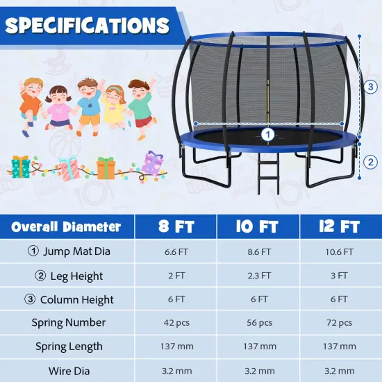 12FT ASTM Approved Recreational Trampoline with Ladder Blue {4}