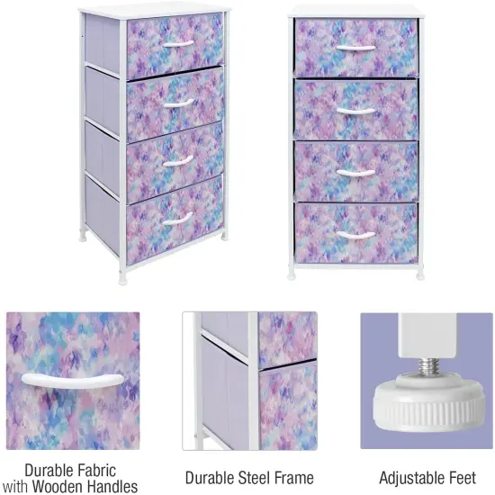 Sorbus Dresser with 4 Drawers - Bedside Furniture & Night Stand End Table Dresser with Steel Frame, Wood Top, Easy Pull Fabric Bins for Home, Bedroom Accessories, Office & Dorm Tie Dye Purple {5}