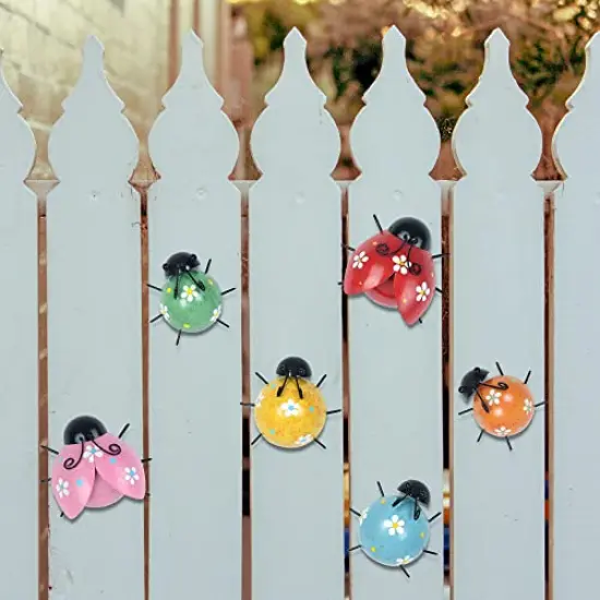 6 Pieces Cute Ladybugs Outdoor Wall Decor, 3D Metal Wall Art Spring Decor, Rustic Wall Sculptures & Statues for Farmhouse, Porch, Patio, Lawn, Fence, Backyard Decorations {4}