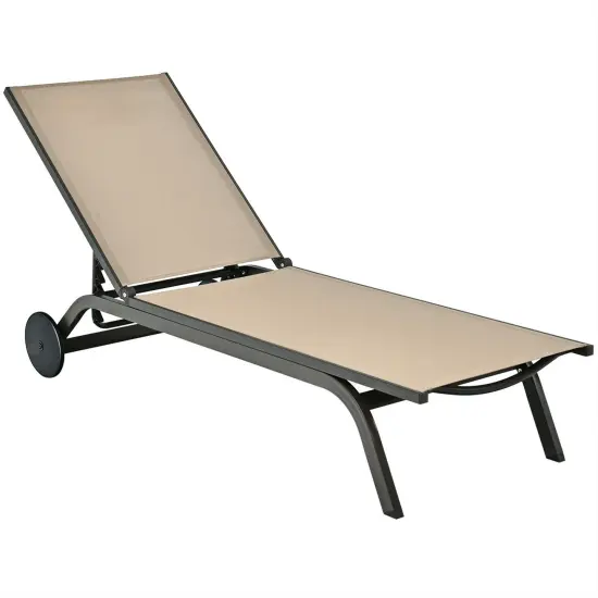 Aluminum Fabric Outdoor Patio Lounge Chair with Adjustable Reclining Brown {3}
