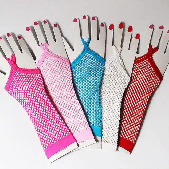 Kitcheniva Gothic Haft Arm Length Long Fishnet Gloves Fingerless For Women Pink {4}
