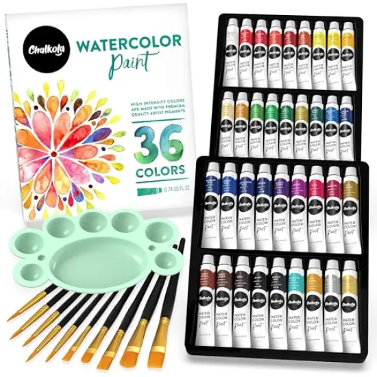 36 PCS Watercolor Paint Set for Adults, Kids, Beginner & Professional Artists - 36 Watercolor Tubes Set (12ml, 0.4oz), 10 Painting Brushes & 1 Palette | Vibrant Water Color Art Painting Supplies {2}