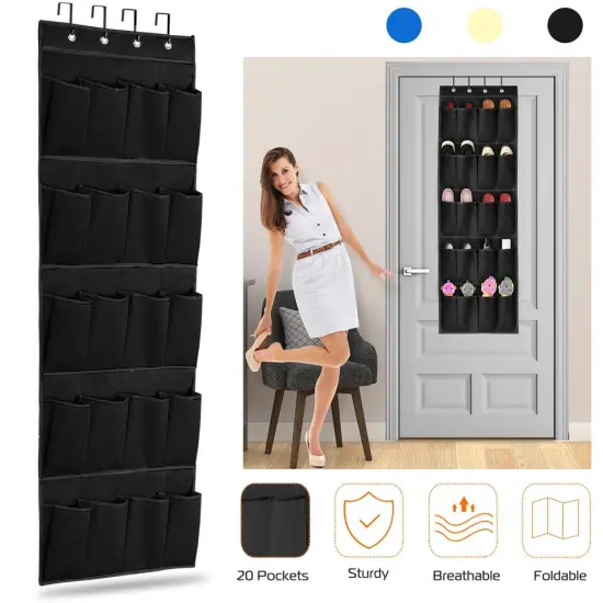 Over The Door Shoe Organizer Rack 20 Pockets Hanging Storage Black {4}