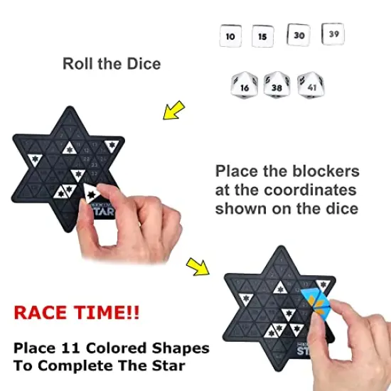 Toy of The Year Award Winning Family Board Game. 165,888 Possible Puzzles by Filling in Colored Shapes with Blockers to Complete A Star! Golden Star Twist! {6}