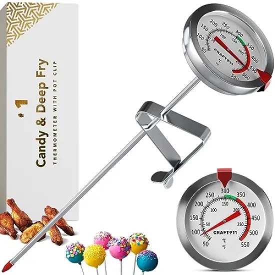 Candy Thermometer with Pot Clip - Deep Fry Oil Thermometer for Frying - Cooking Thermometer for Frying Oil Candle Making Hot Oil Deep Fryer Thermometer 8" Side of Pot Thermometer {2}