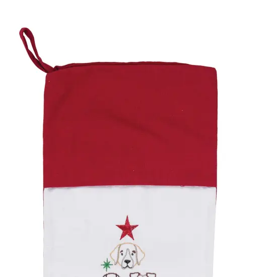 Dog Themed Embroidered Christmas Stocking on White Background with Red Cuff Features Dog Face Christmas Tree Stocking 20.0 in. {3}