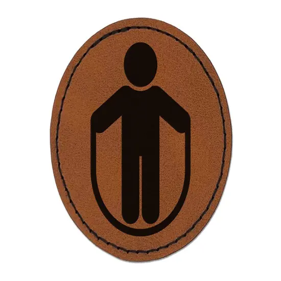 Jump Rope Fitness Round Iron-On Engraved Faux Leather Patch Applique - 2.5" Brown {1}