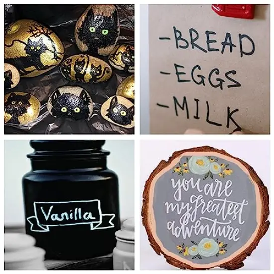 Permanent Paint Pens Paint Markers - 2 Pack White and Black Oil Based Markers, Quick Drying and Waterproof Marker Pen for Metal, Rock Painting, Wood, Rubber, Fabric, Plastic, Canvas, Mug. Medium Tip {4}